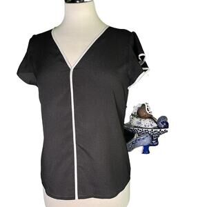 Calvin Klein Tops V-Neck Contrast Piping Sleeveless Blouse, Size S